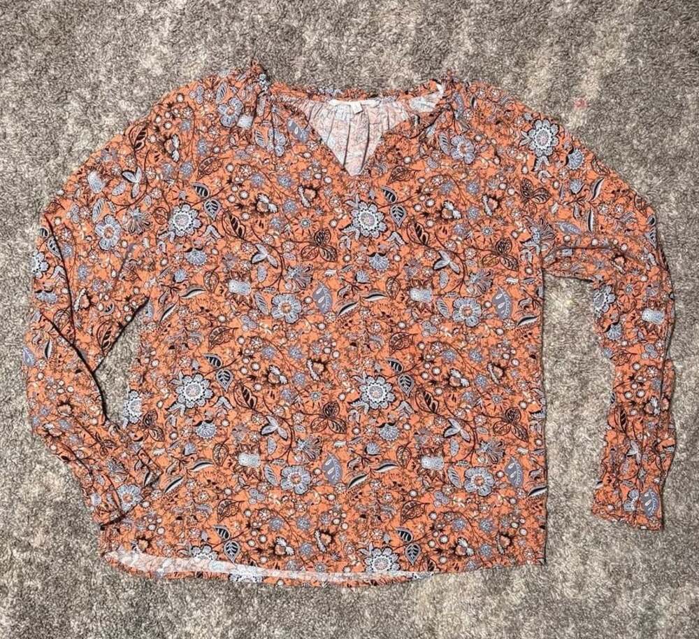 C&C California Women's Floral Print Long Sleeve V-Neck Boho Blouse